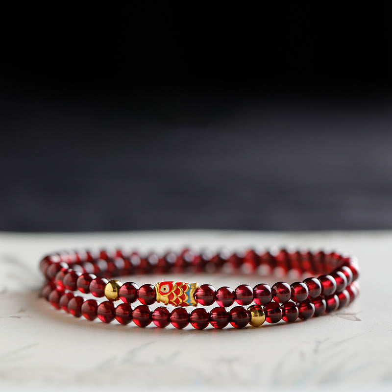 KarmaRipple's 999 Gold Koi Fish Authentic Garnet Protection Bracelet p25