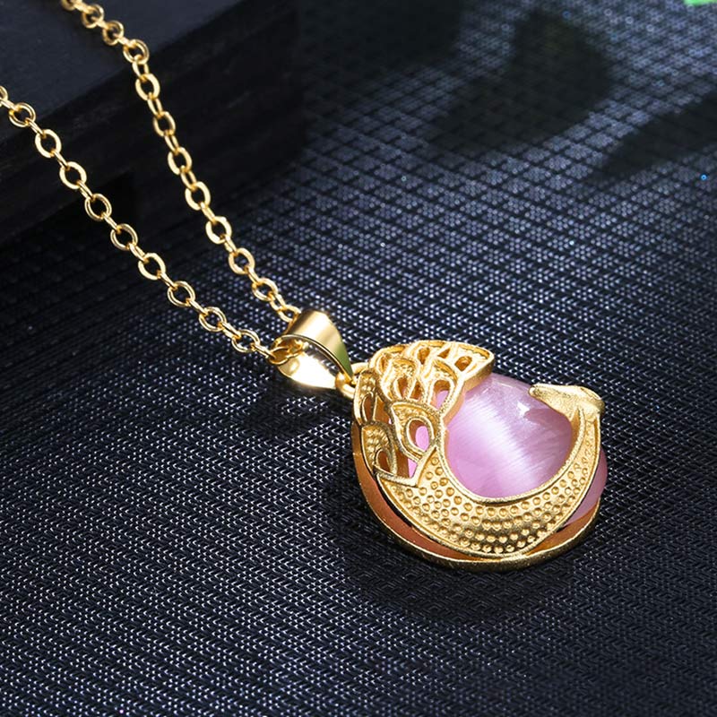 KarmaRipple's Pink Gemstone Green Chalcedony Peacock Bronze Soothing Love Pendant Necklace p3