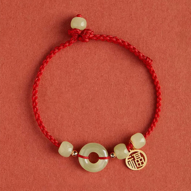 KarmaRipple's Round Peace Buckle Jade Lotus Happiness Abundance Wealth String Bracelet p27