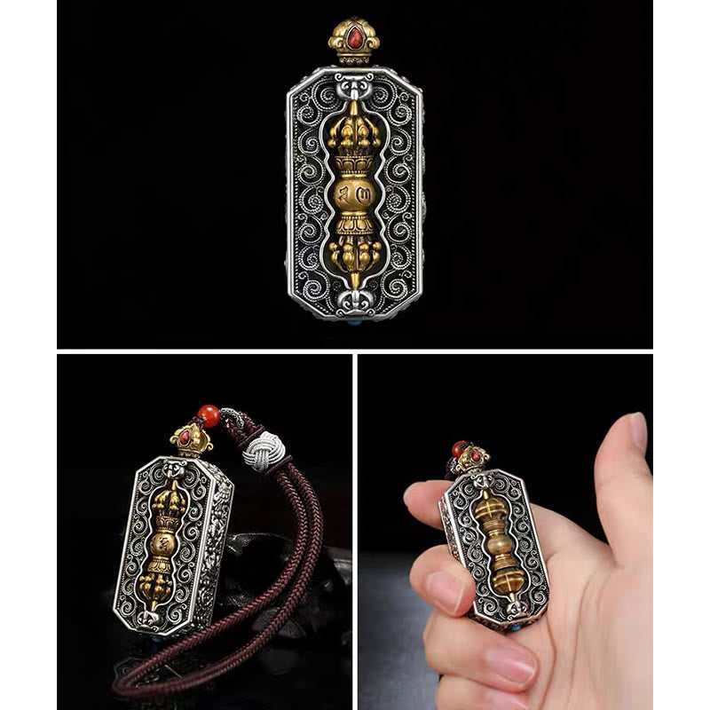 KarmaRipple's Tibetan Om Mani Padme Hum Carved Dorje Vajra Rotatable Lotus Pattern Purity Rope Pendant Necklace p8