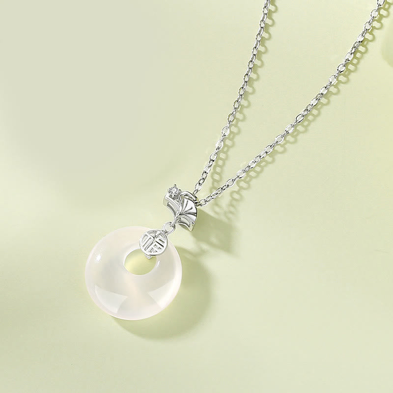 KarmaRipple's 925 Sterling Silver Ginkgo Leaf Butterfly Rose Chalcedony Hetian Jade Peace Buckle Fu Character Balance Pendant Necklace p2
