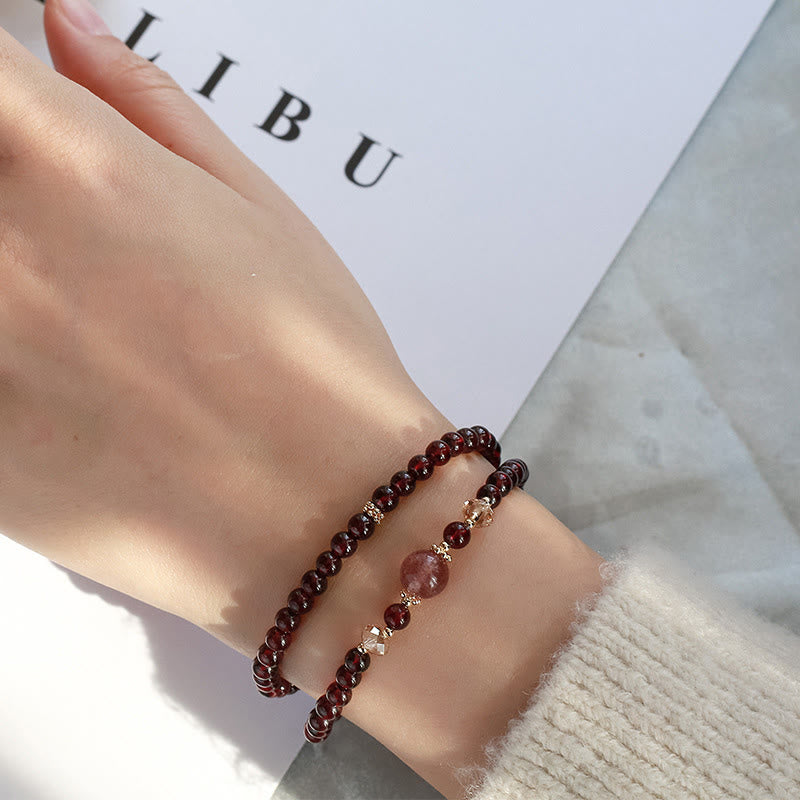 KarmaRipple's 14K Gold Plated Authentic Garnet Strawberry Quartz Stability Double Wrap Bracelet p13
