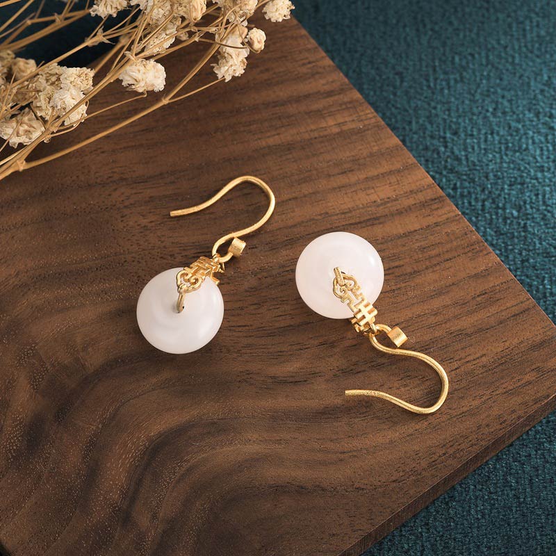 KarmaRipple's Ivory Jade Double Happiness Fortune Earrings p4