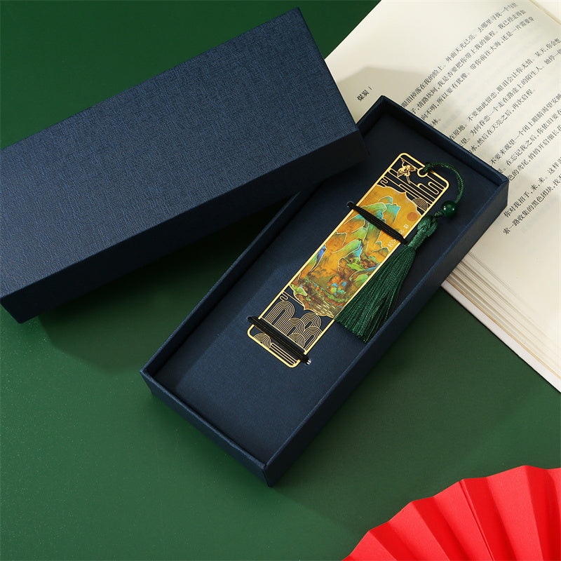 KarmaRipple's A Panorama of Rivers and Mountains Metal Hollow Bookmarks Tassel With Gift Box p6