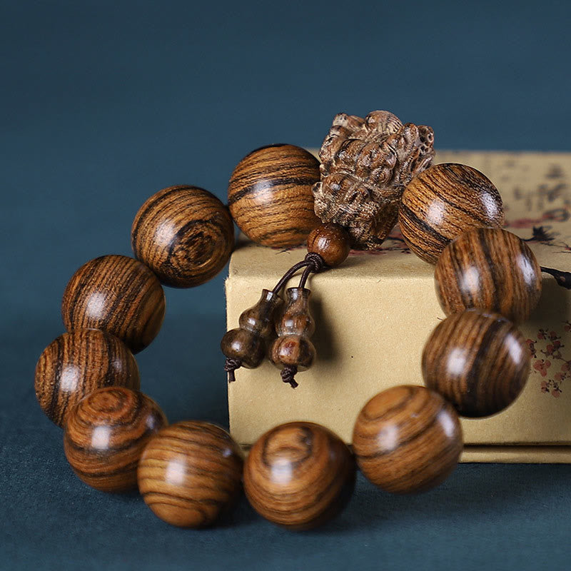 KarmaRipple's Rosewood Green Sandalwood Small Leaf Red Sandalwood Agarwood Dragon Carved Protection Bracelet p32