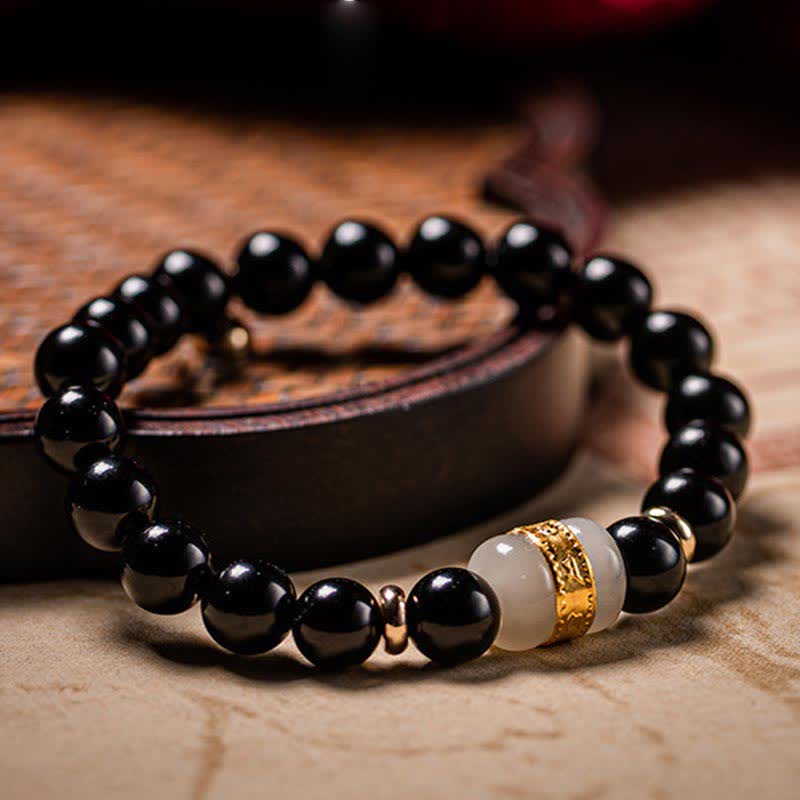 KarmaRipple's Black Obsidian Jade Om Mani Padme Hum Strength Pair Magnetic Bracelet p3