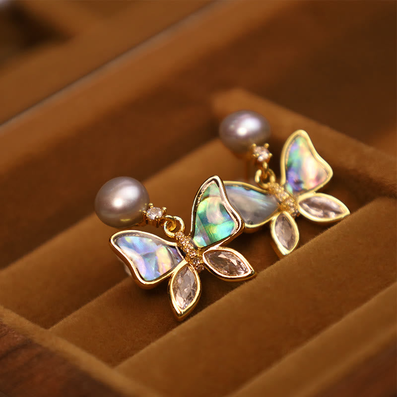 KarmaRipple's 18K Gold Plated Bronze Authentic Shell Pearl Butterfly Sincerity Stud Earrings p13
