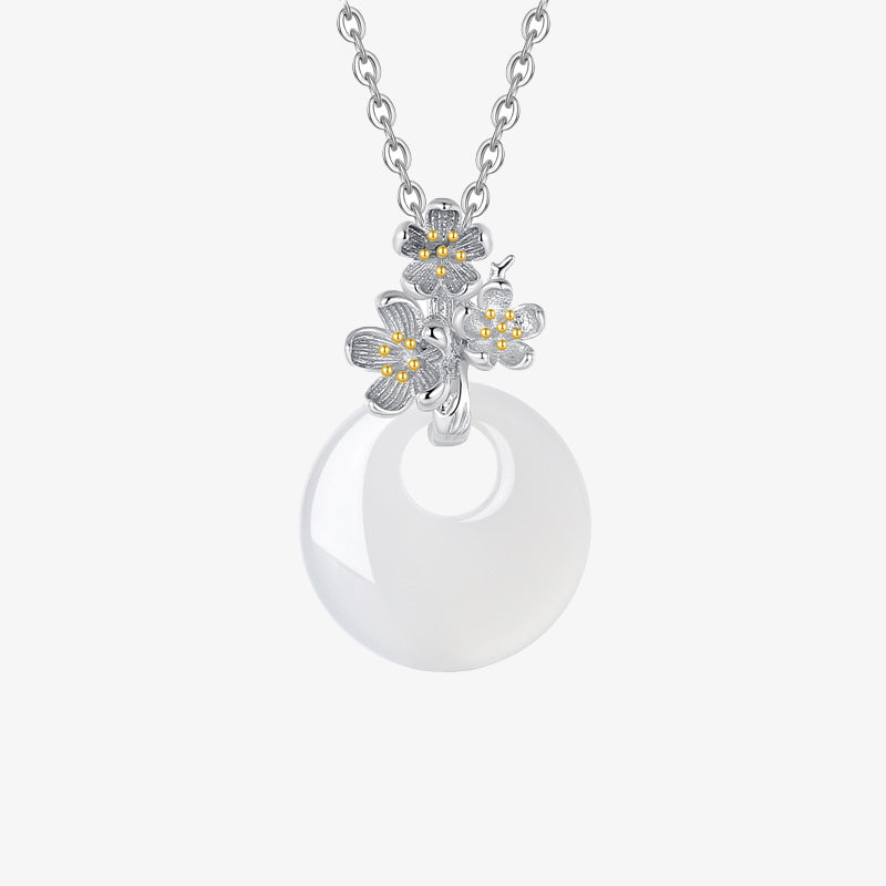 KarmaRipple's 925 Sterling Silver Round Chalcedony Twelve Months Flower Balance Pendant Necklace p1