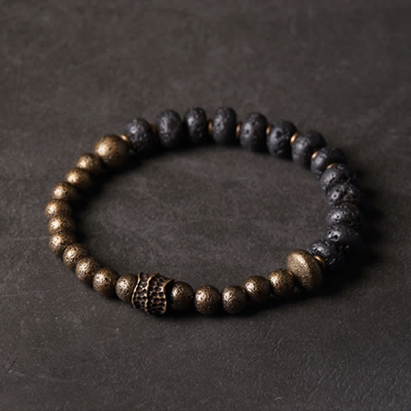 KarmaRipple's Lava Rock Stone Bronze Balance Cuff Bracelet Bangle p6