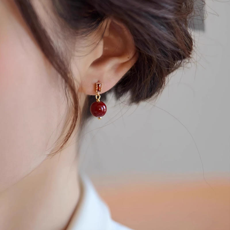 KarmaRipple's 925 Sterling Silver Posts 14K Gold Filled Cinnabar Bead Zircon Calm Earrings p1