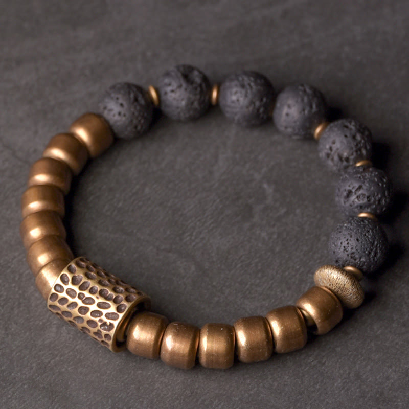 KarmaRipple's Lava Rock Stone Rainbow Obsidian Bronze Support Balancing Bracelet p7