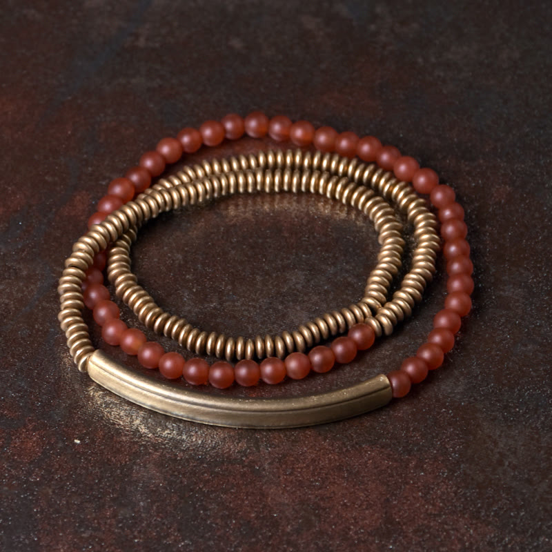 KarmaRipple's Tibetan Various Agate Stone Bronze Protection Triple Wrap Bracelet ( p1