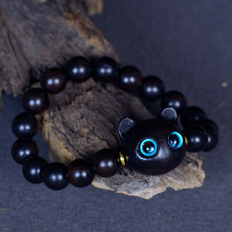 KarmaRipple's Ebony Wood Liuli Glass Lovely Cat Peace Balance Bracelet p13