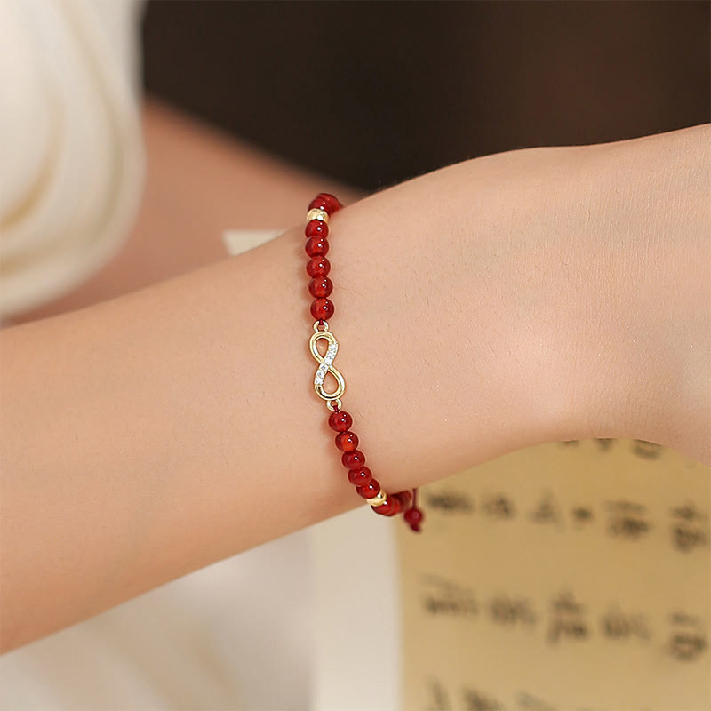 KarmaRipple's Authentic Red Agate Endless Weave Four Leaf Clover Star Confidence String Bracelet p6