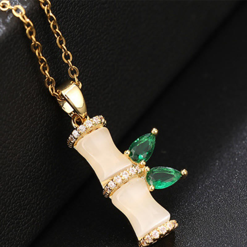 KarmaRipple's 18K Gold Plated Chalcedony Bamboo Rhinestones Balance Pendant Necklace p3