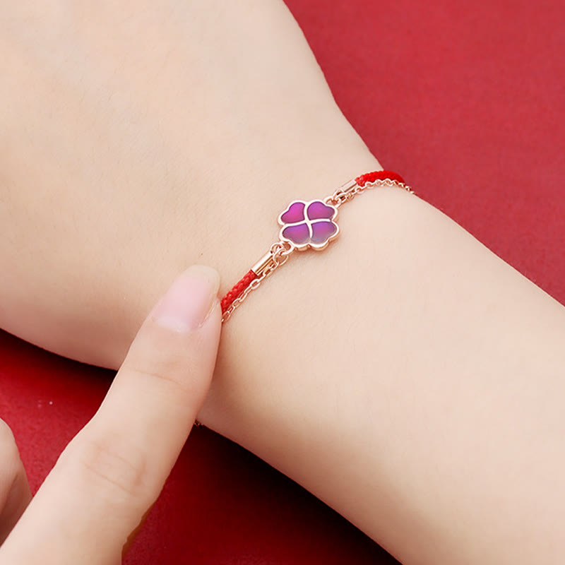 KarmaRipple's 925 Sterling Silver Color-changing Four Leaf Clover Fortune Protection Red String Bracelet p7