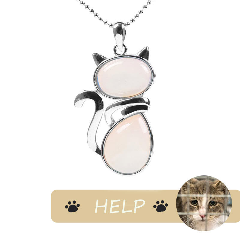 KarmaRipple's "Save A Cat" Cute Cat Pattern Authentic Gemstone Protection Cat-Loving Necklace Pendant p32