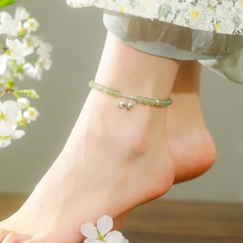 KarmaRipple's 925 Sterling Silver Authentic Hetian Jade Prosperity Bell Talisman Anklet p7