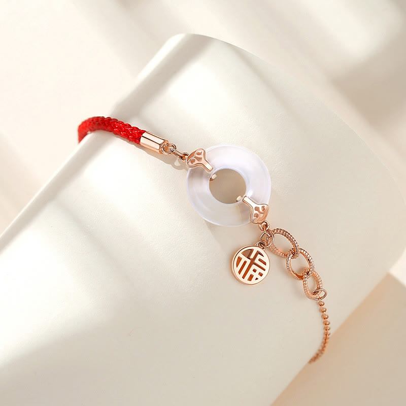 KarmaRipple's 925 Sterling Silver Peace Buckle Chalcedony Fu Character Balance Bracelet p3