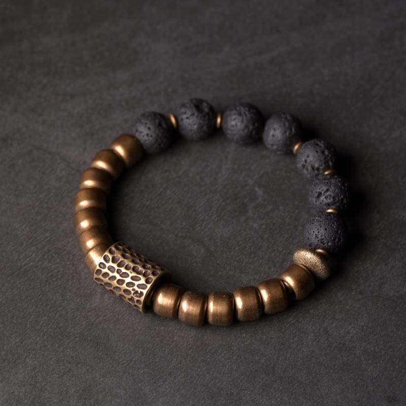 KarmaRipple's Lava Rock Stone Rainbow Obsidian Bronze Support Balancing Bracelet p1