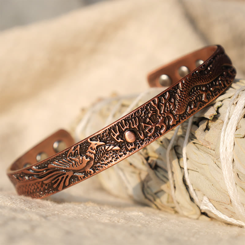 KarmaRipple's Dragon Phoenix Magnetic Solid Bronze Cuff Bracelet Bangle p2