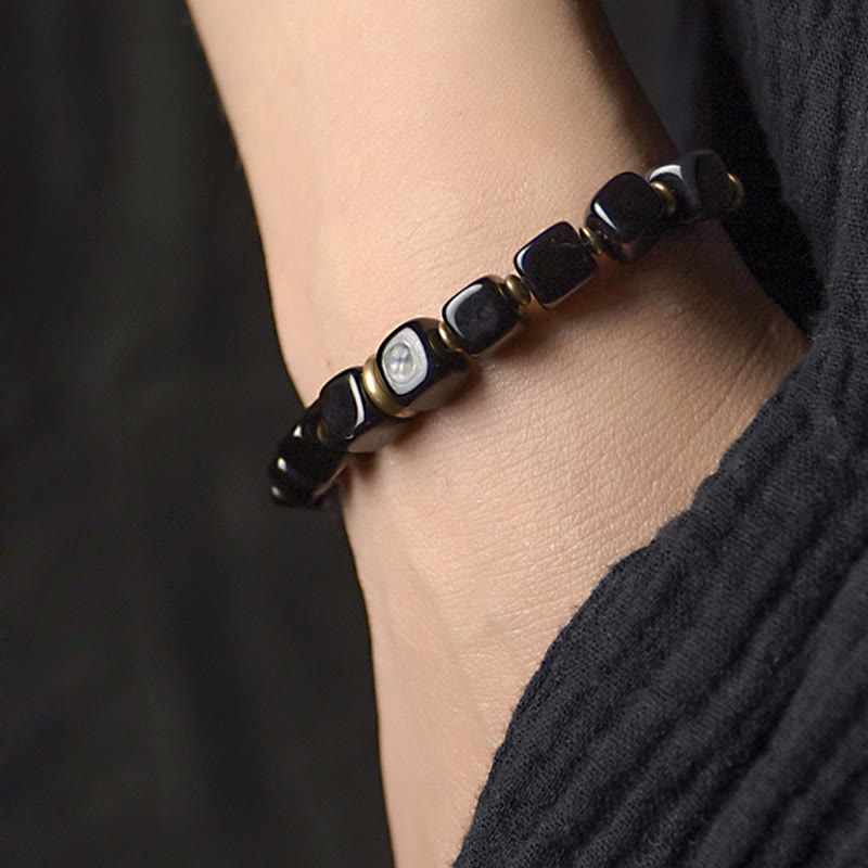 KarmaRipple's Black Obsidian Gemstone Bronze Strength Pair Bracelet p2
