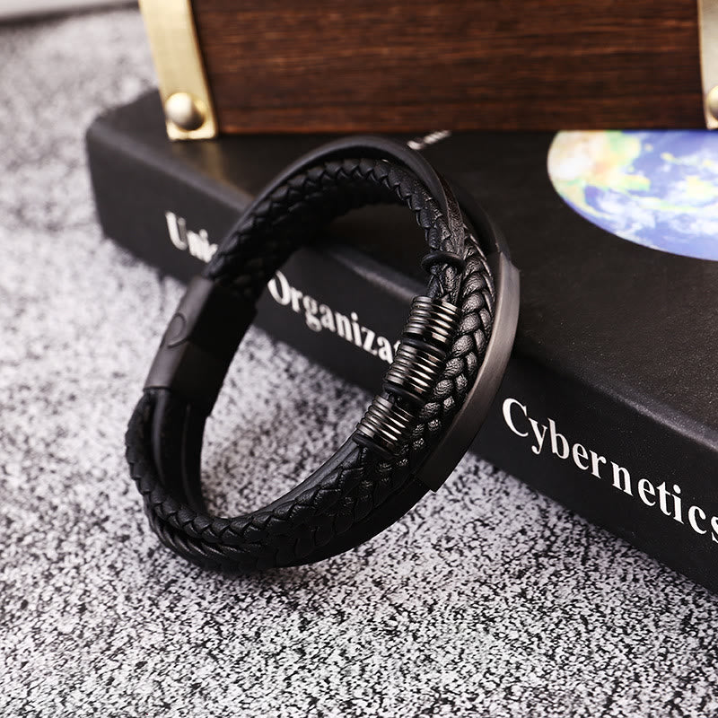 KarmaRipple's Leather Multi-Layer Titanium Steel Balance Woven Magnetic Buckle Bracelet p7