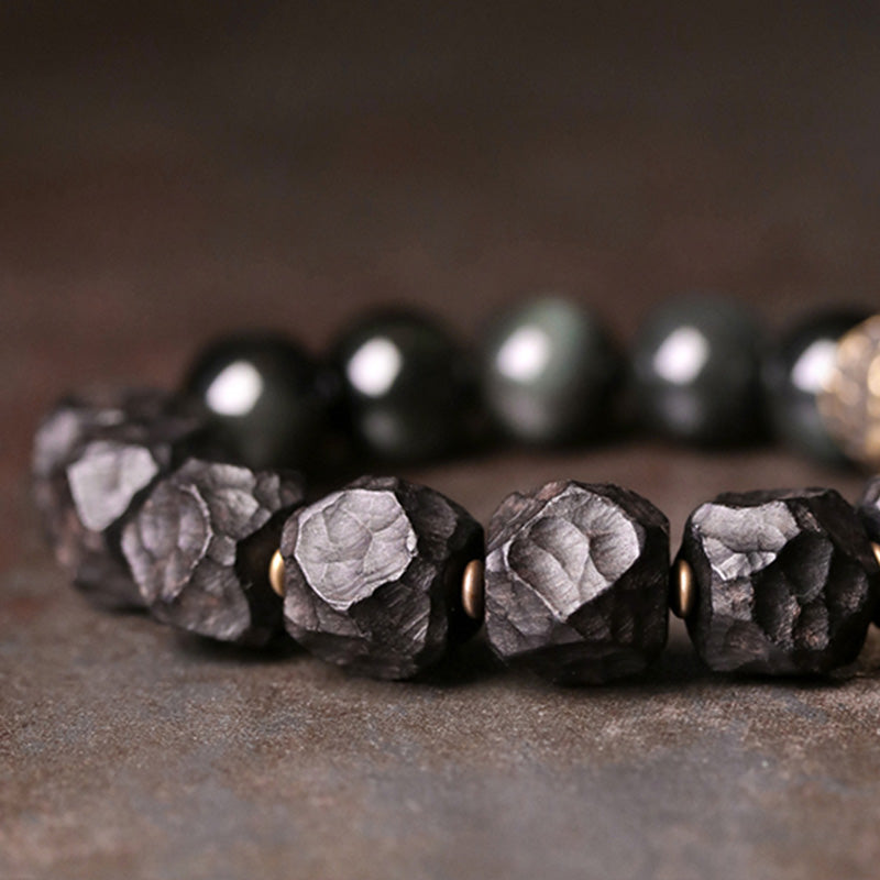 KarmaRipple's Black Obsidian Ebony Wood Bronze Strength Pair Bracelet p6