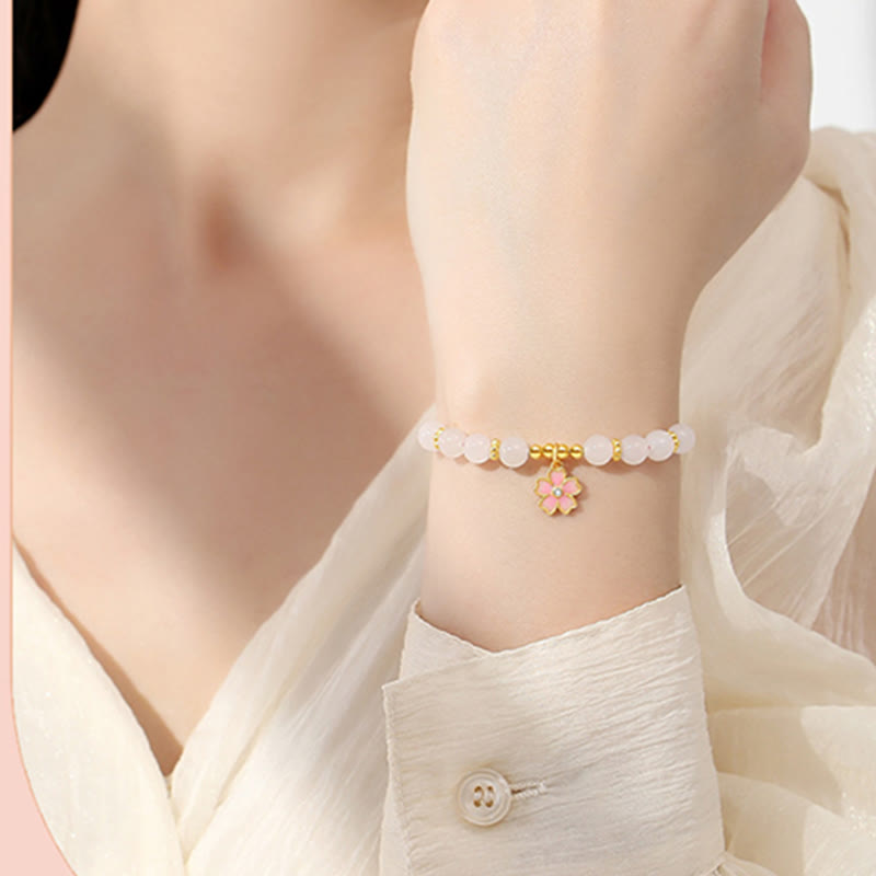 KarmaRipple's 925 Sterling Silver Hetian Ivory Jade Cherry Blossom Protection Bracelet p7