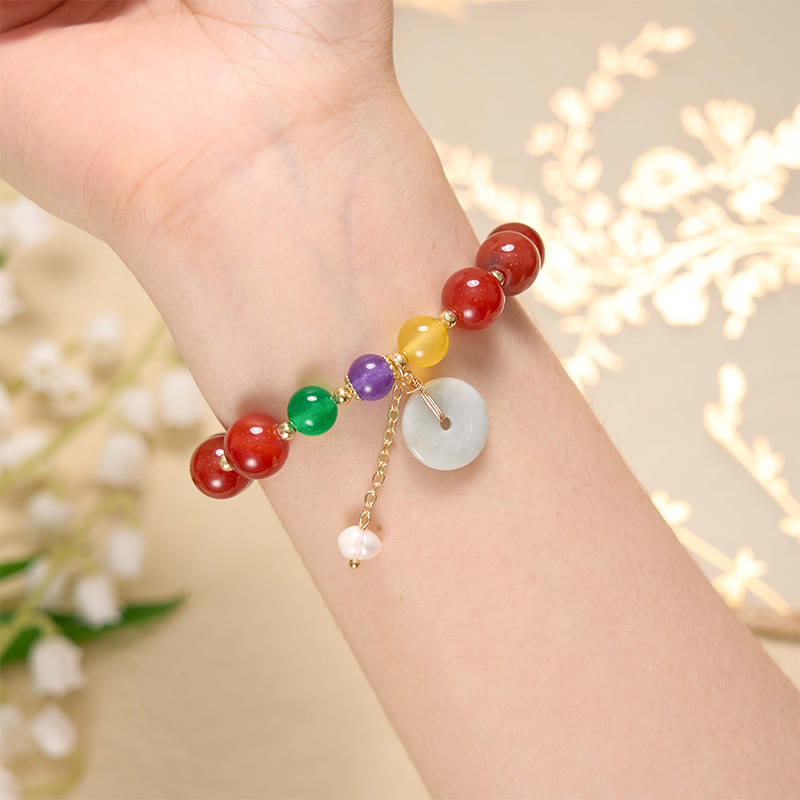 KarmaRipple's Jade Red Agate Peace Buckle Talisman Confidence Bracelet p21