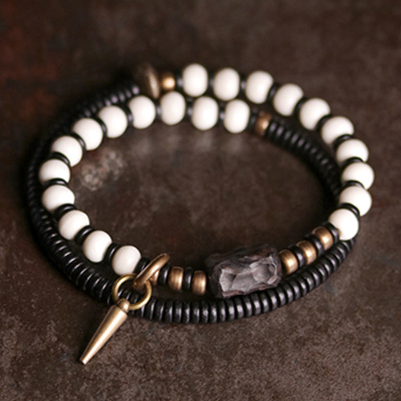 KarmaRipple's Yak Bone Ebony Wood Bronze Strength Pair Bracelet p2