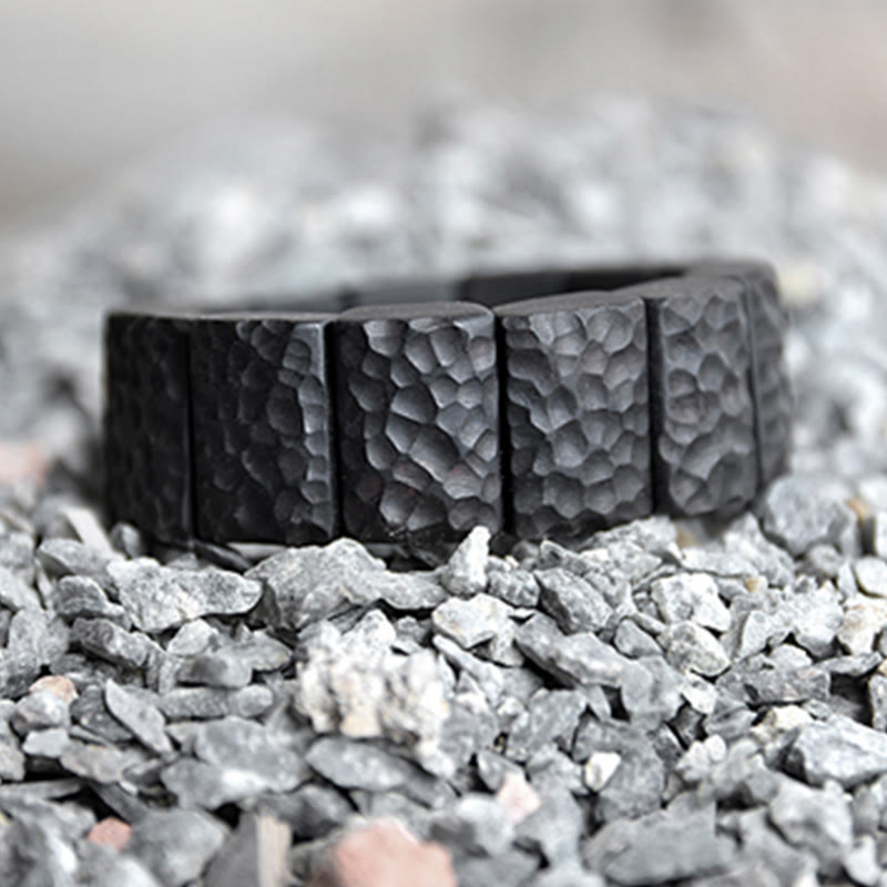 KarmaRipple's Vintage Ebony Wood Texture Peace Pair Bracelet p8