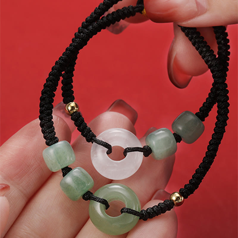 KarmaRipple's 2Pcs Green Aventurine Ivory Jade Peace Buckle Fortune Woven Pair Bracelet p12