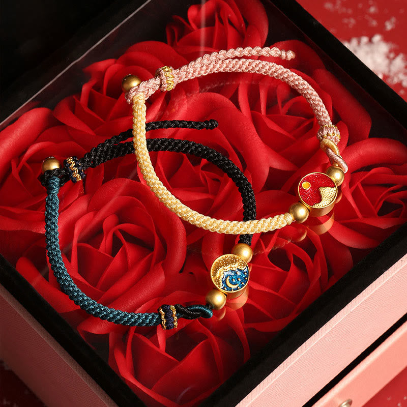 KarmaRipple's Handmade Mountain and Sea Engraved Fortune Two-Color String Pair Bracelet p3