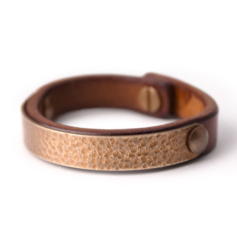 KarmaRipple's Vintage Handmade Texture Bronze Brass Leather Wealth Bracelet Bangle p3