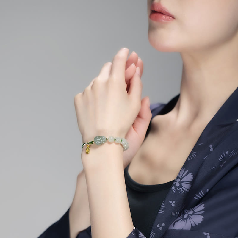 KarmaRipple's Authentic Hetian Jade PiXiu Fortune Fu Character String Bracelet p7