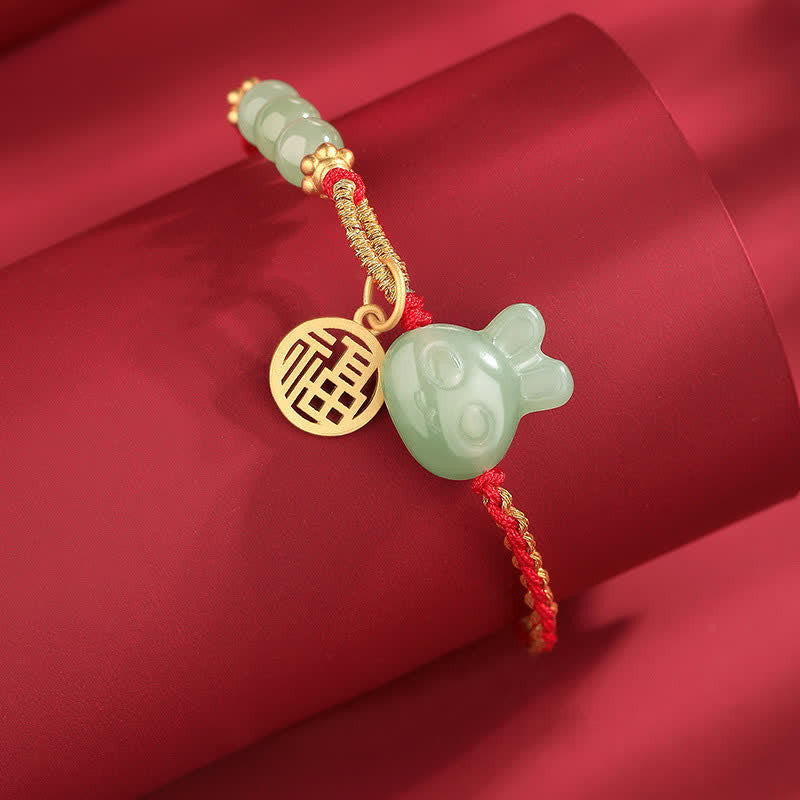 KarmaRipple's 925 Sterling Silver Year of the Rabbit Hetian Jade Happiness Fortune Red String Bracelet p6