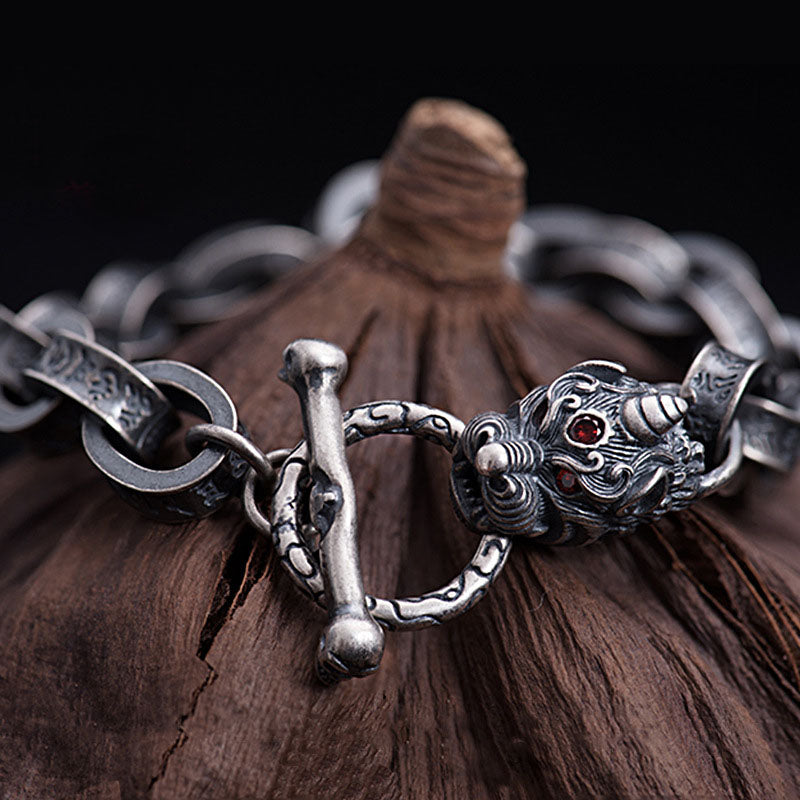 KarmaRipple's 925 Sterling Silver Dragon Kirin Om Mani Padme Hum Success Strength Bracelet Bangle p3