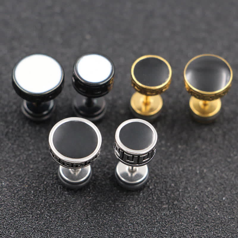 KarmaRipple's Cool Men Titanium Steel Balance Round Stud Earrings p10