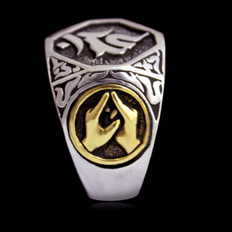 KarmaRipple's 925 Sterling Silver Sanskrit'sign Carved Protection Adjustable Ring p11