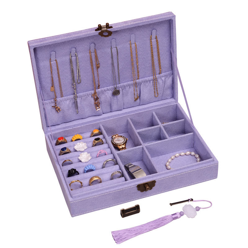 KarmaRipple's Simple Design Jewelry Box Organizer Single Layer Flannel Jewelry Storage Box With Lock p34