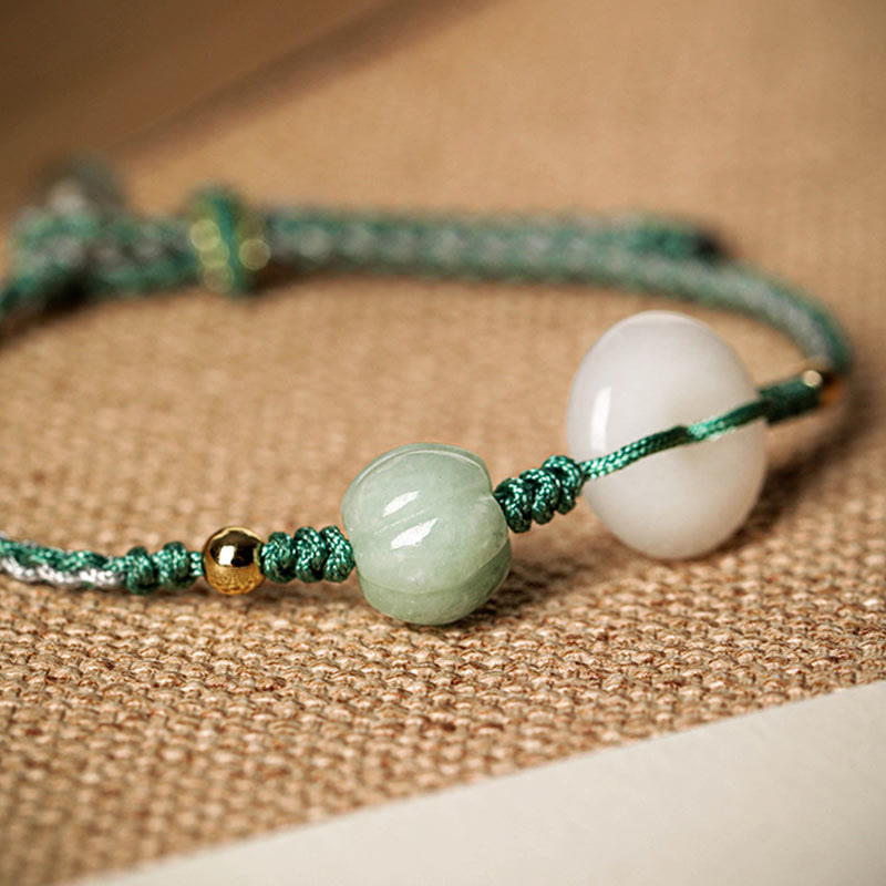 KarmaRipple's Ivory Jade Peace Buckle Pumpkin Bead Fortune Blessing Woven Bracelet p6