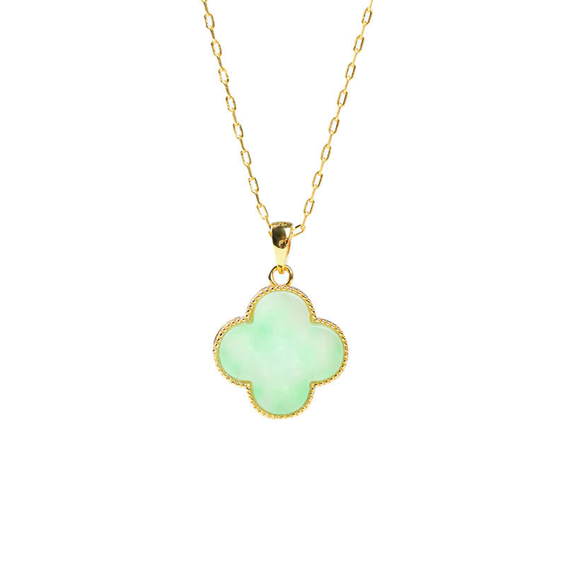 KarmaRipple's Four Leaf Clover Jade Pattern Fortune Pendant Necklace p7