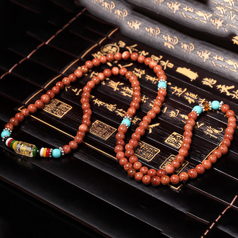 KarmaRipple's 108 Mala Beadwork Goldstone Om Mani Padme Hum Swastika Confidence Bracelet p8