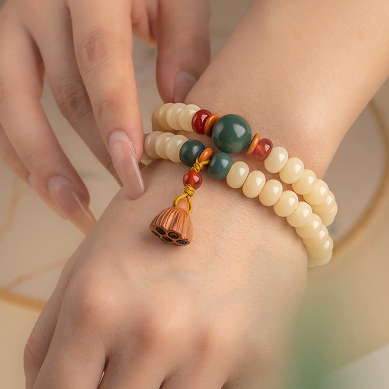 KarmaRipple's Bodhi Seed Lotus Pod Talisman Peace Double Wrap Bracelet p13