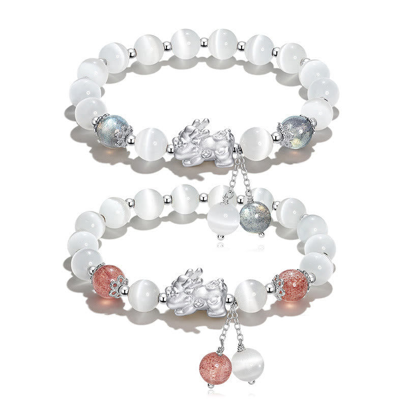 KarmaRipple's Authentic Cat's Eye Moonstone Strawberry Quartz PiXiu Support Bracelet p13
