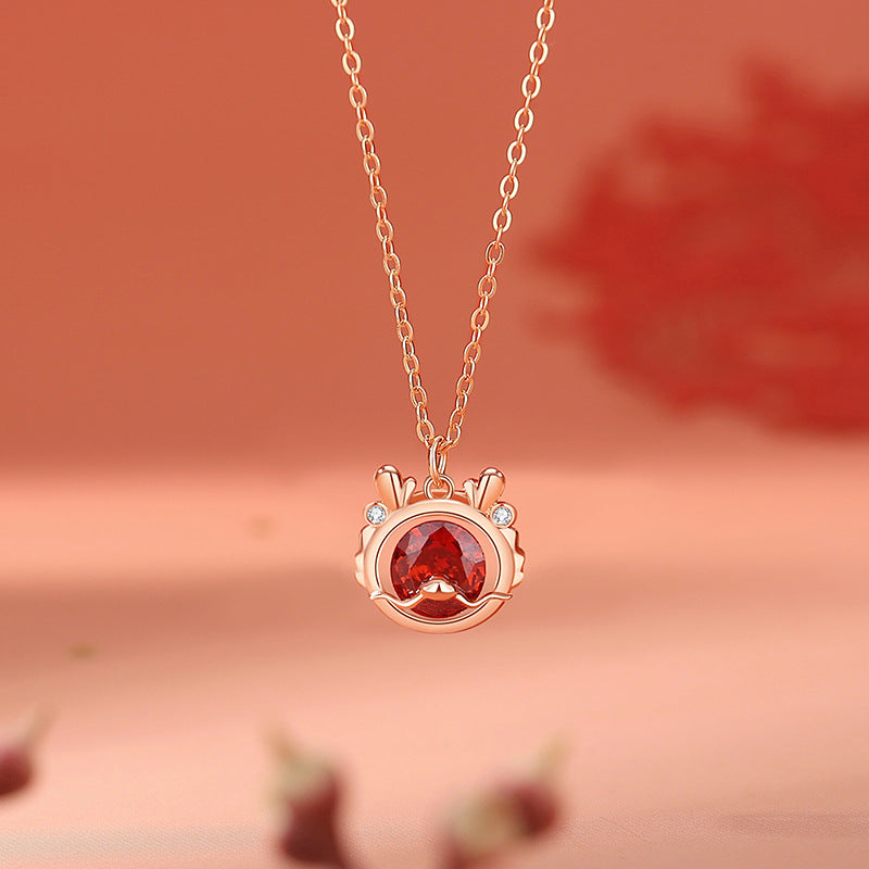 KarmaRipple's 925 Sterling Silver Year Of The Dragon Fortune Red Zircon Pendant Necklace Bracelet Earrings Ring ( p1