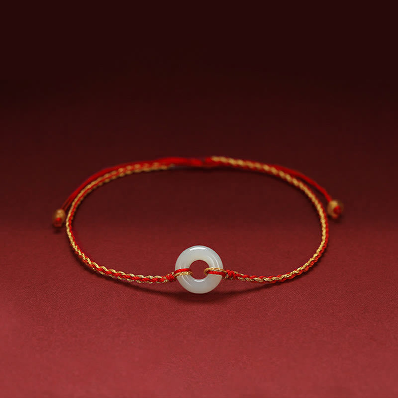 KarmaRipple's Round Peace Buckle Jade Fortune Abundance Woven Bracelet Anklet p1