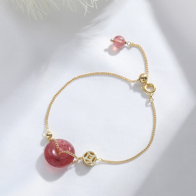 KarmaRipple's Strawberry Quartz Peace Buckle Coin Love Bracelet p8