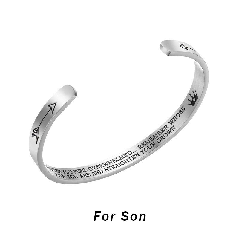 KarmaRipple's Inspirational Bracelets Personalized Gift for Her Him Engraved Mantra Cuff Bangle Crown Jewelry p13